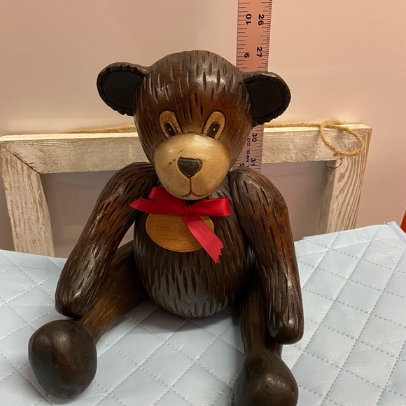 Vintage Solid Wood Jointed Teddy Bear Movable Arms Legs and Head Rare Christmas - Picture 2 of 13